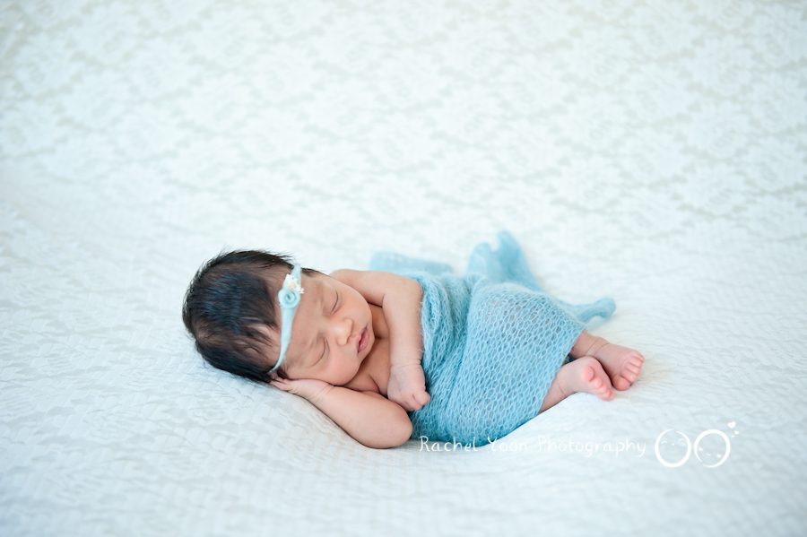 newborn photography vancouver - newborn baby girl wrapped in blue