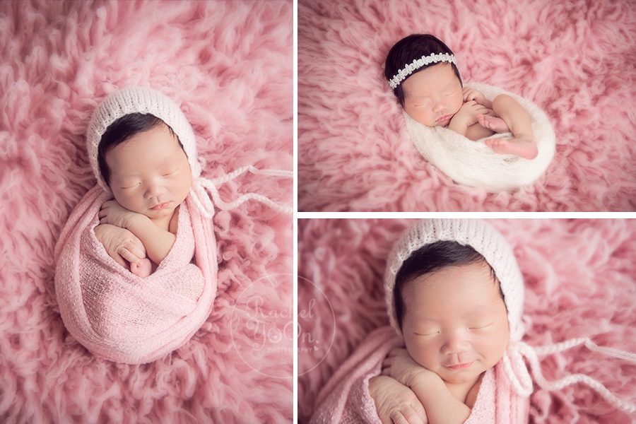 newborn baby girl in pink float rug - newborn photography vancouver