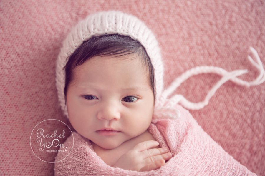 newborn baby girl with open eyes - newborn photography vancouver