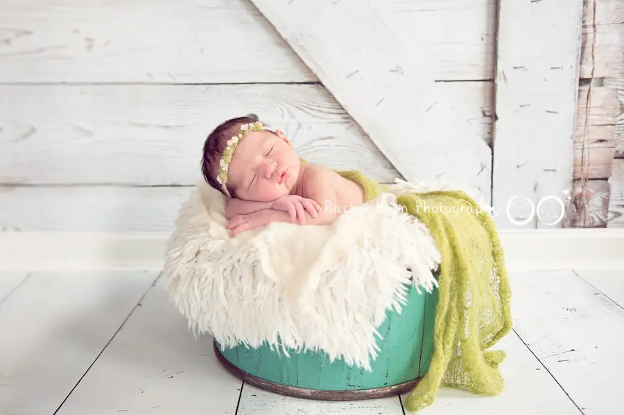 newborn photography vancouver - baby girl in a bucket
