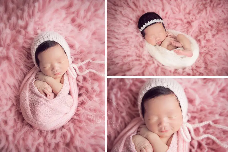 newborn baby girl in pink float rug - newborn photography vancouver