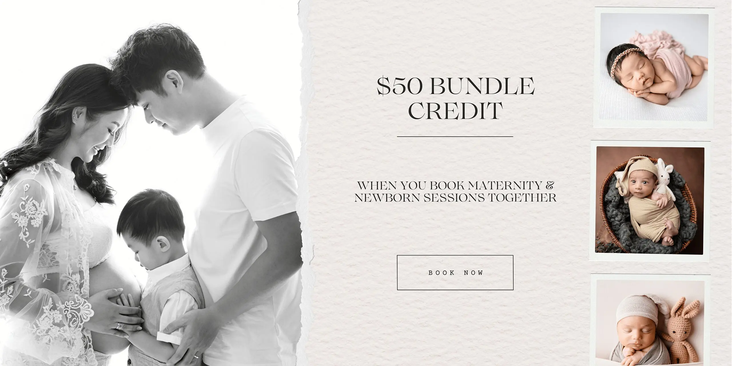 $50 bundle credit - when you book maternity & newborn sessions together. Book Now.