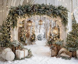 Christmas backdrop Arch Garland Snow Trees