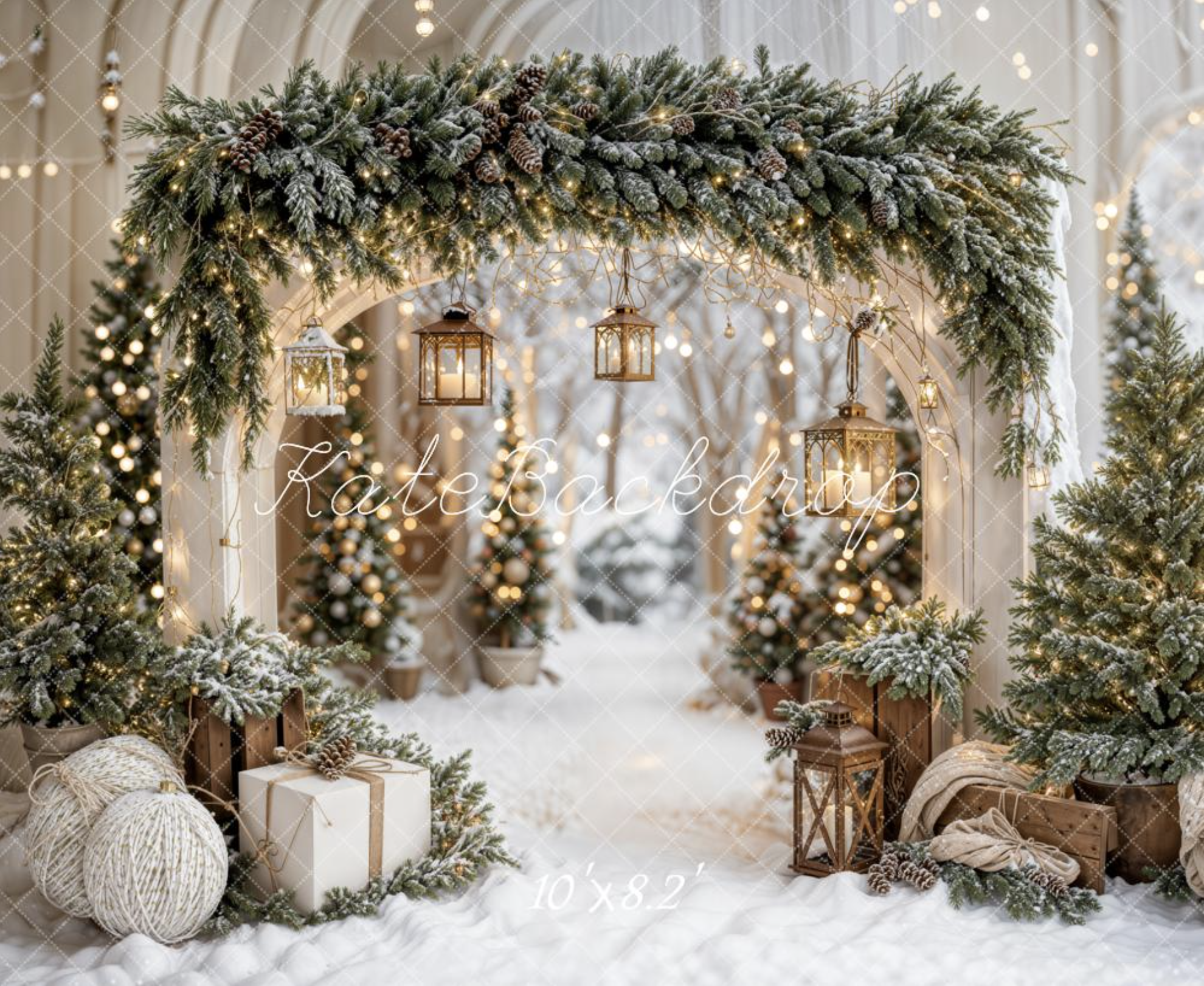 Christmas backdrop Arch Garland Snow Trees