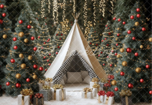 Christmas backdrop White Teepee Forest Gift