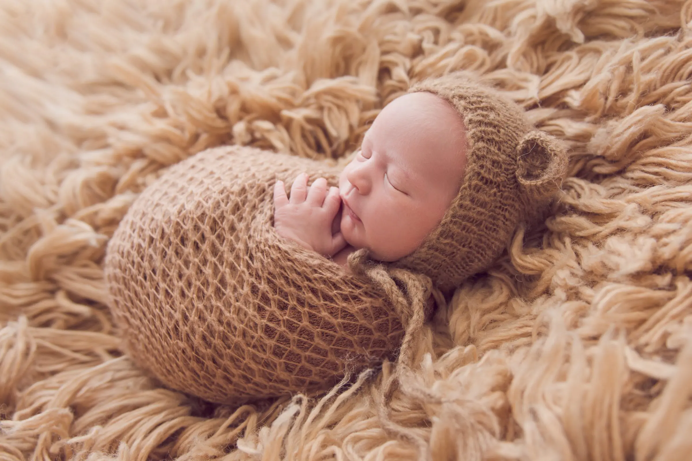newborn photography - wrapped in brown