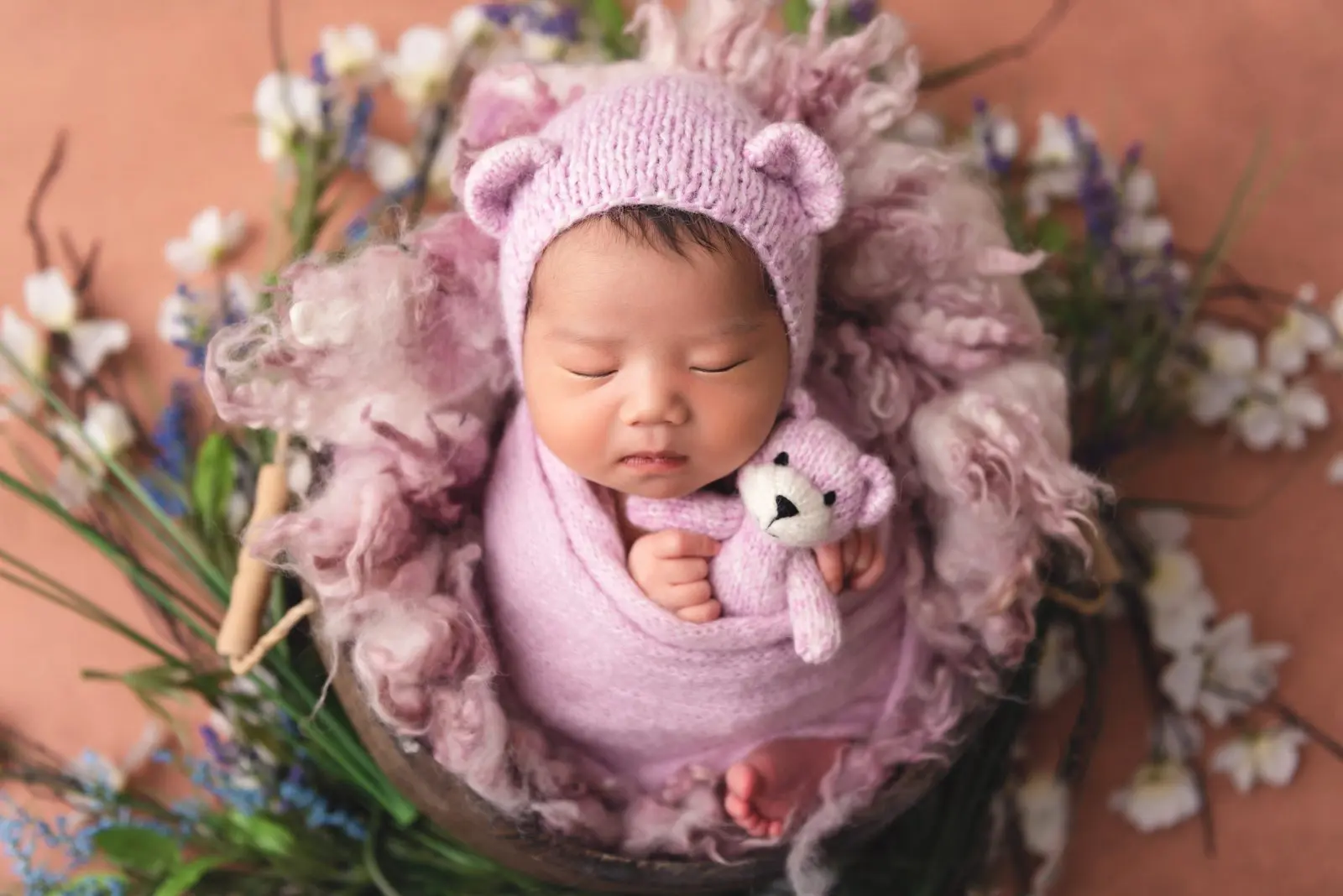 newborn photography - baby girl in lavender theme