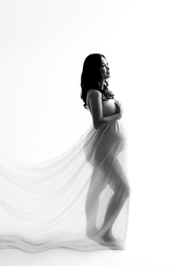 maternity photography - white silk wrap