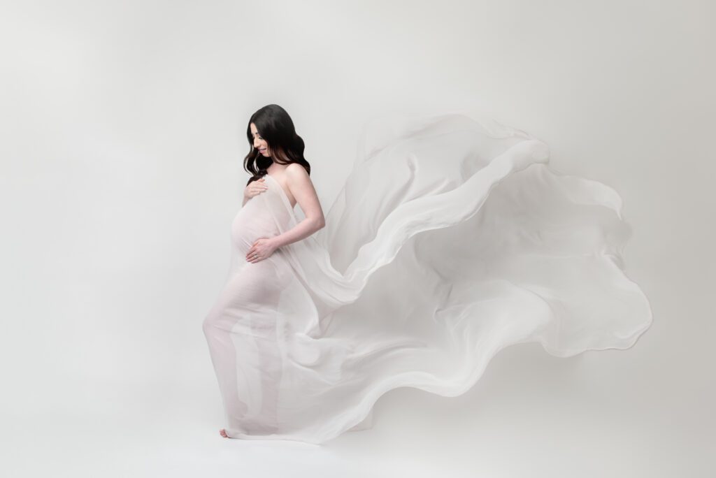 maternity photography - white silk wrap