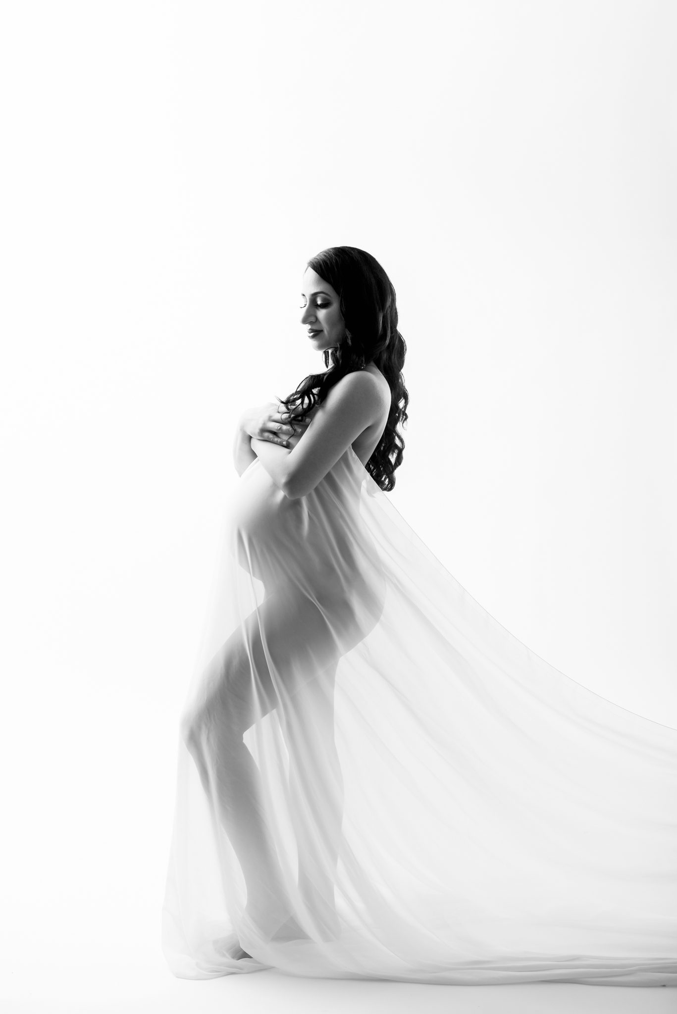 maternity photography - white silk wrap