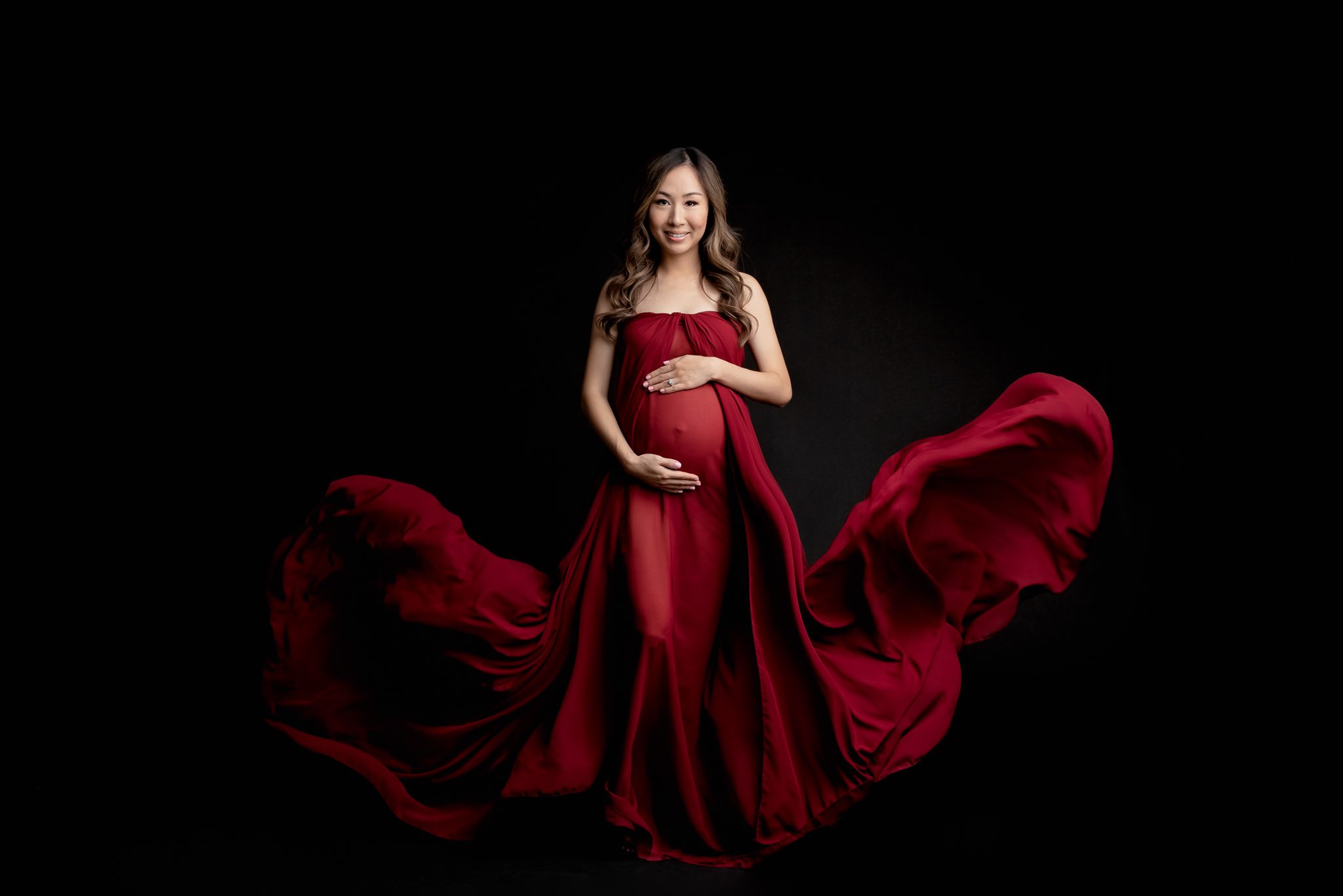 maternity photography - red silk wrap