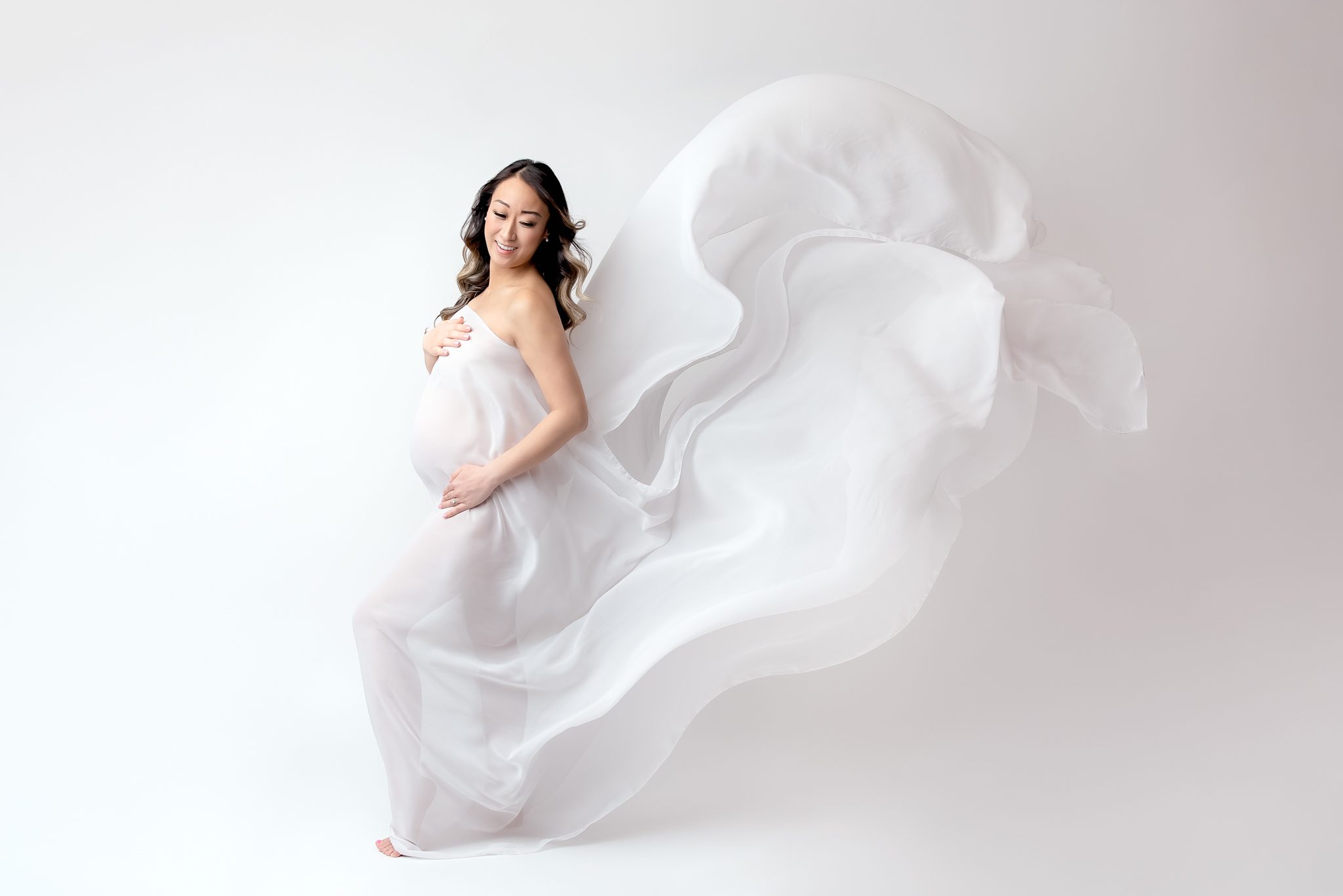 maternity photography - white silk wrap