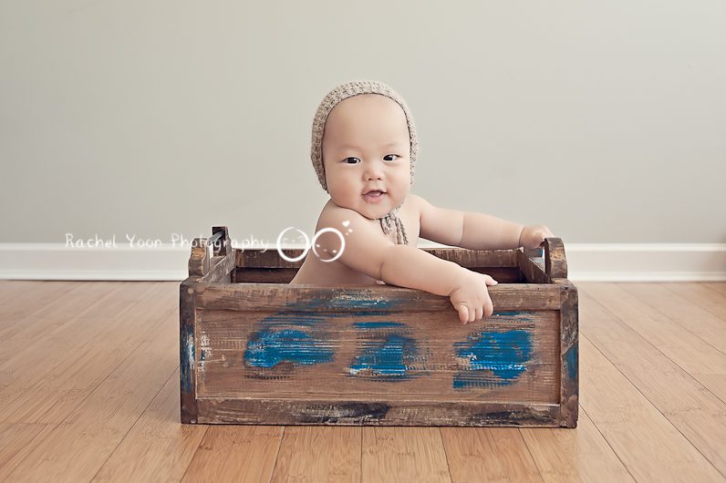 Baby Photography Vancouver - 6 months old baby boy in an wooden box