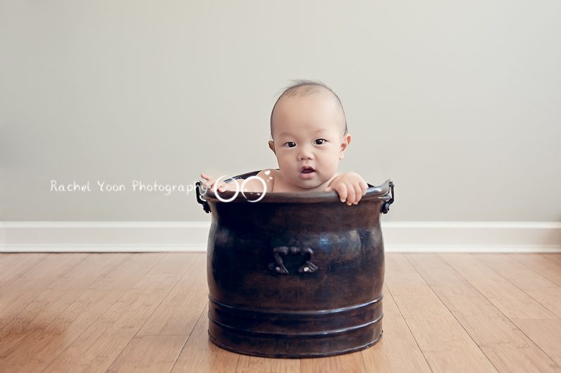 Baby Photography Vancouver - 6 months old baby boy in a bucket
