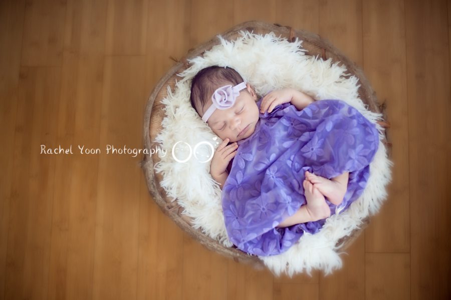 newborn photography vancouver - baby girl in a purple dress