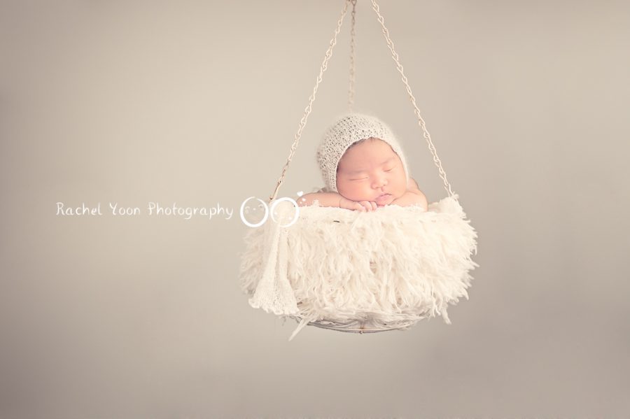 newborn photography vancouver - newborn baby girl in a hanging basket