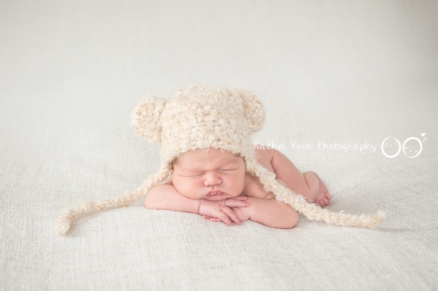 Newborn Photography Vancouver - baby boy with a bear hat