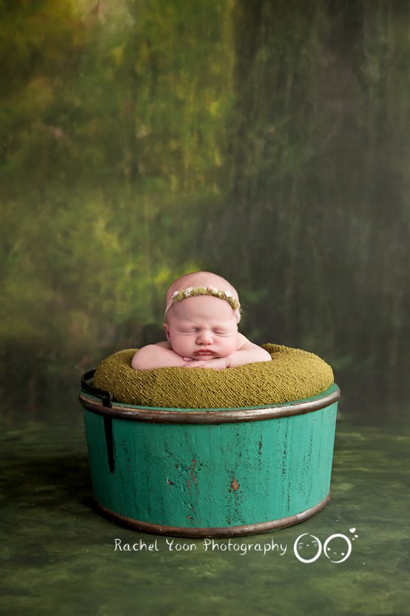 newborn photography vancouver- baby girl in a bucket