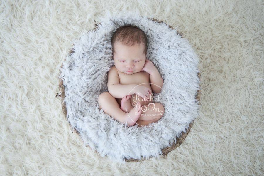 newborn baby boy lying in a basket - newborn photography vancouver