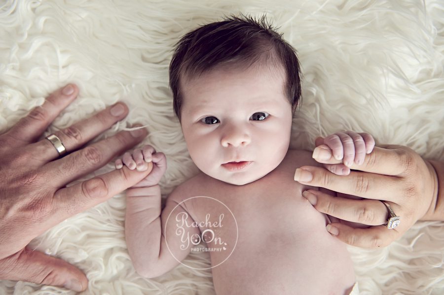 newborn baby girl hodling parents fingers - newborn photography vancouver