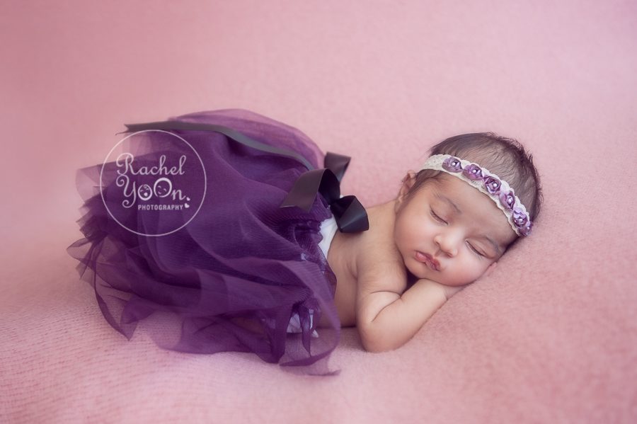 newborn baby girl in purple tutu - newborn photography vancouver