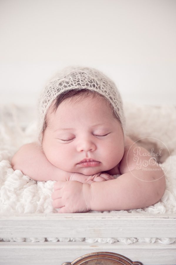 newborn baby girl in a white garden basket - newborn photography vancouver