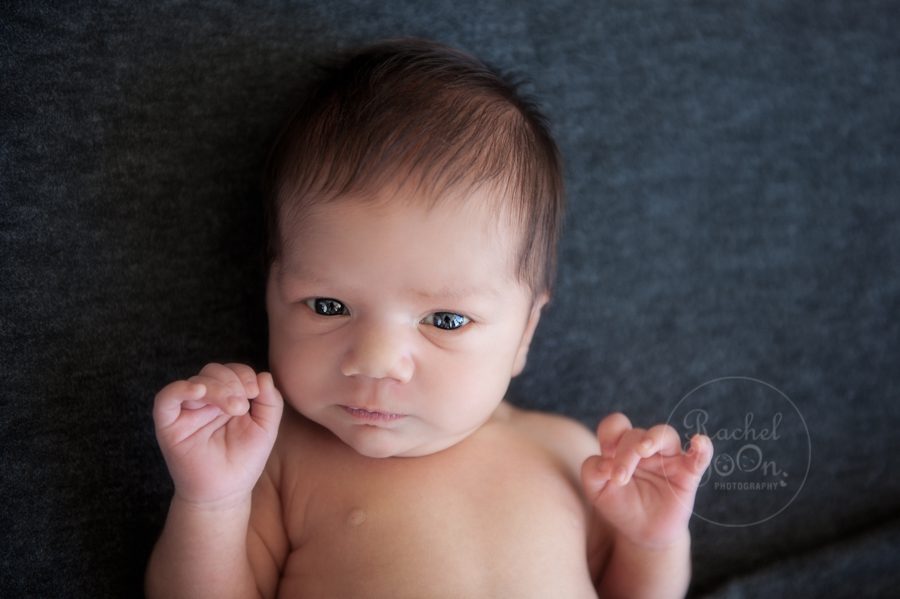 newborn baby boy with open eyes - newborn photography vancouver