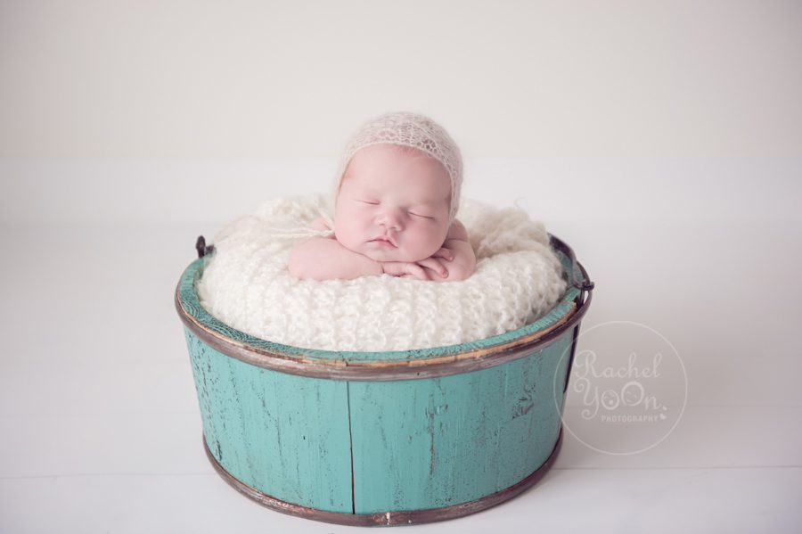 newborn baby girl in a basket in pink - newborn photography vancouver