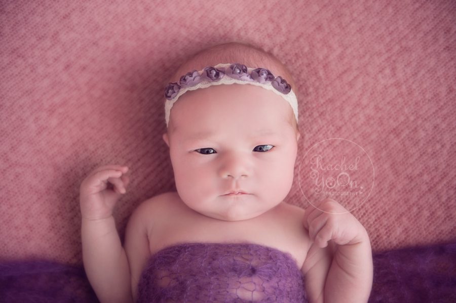 newborn baby girl with open eyes - newborn photography vancouver