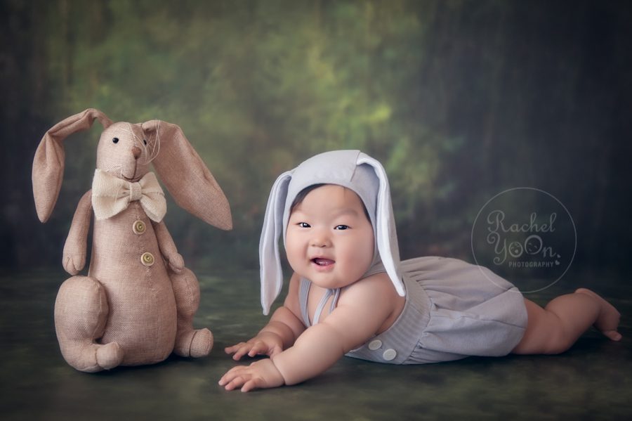 baby girl in a rabbit outfit - baby photography vancouver