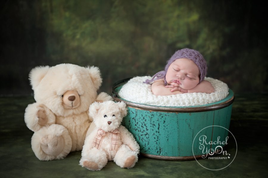 newborn baby girl with bears - newborn photography vancouver