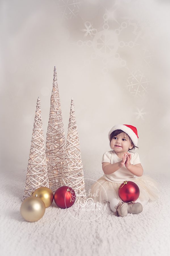1 year old baby girl in a Christmas theme - baby photography vancouver