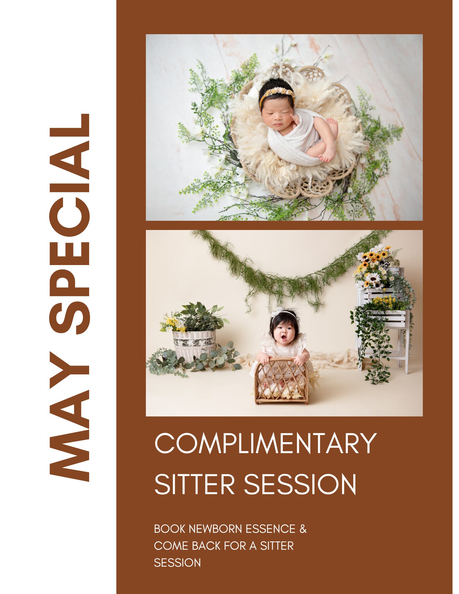 May Special - complimentary sitter session when you book a newborn essence session.