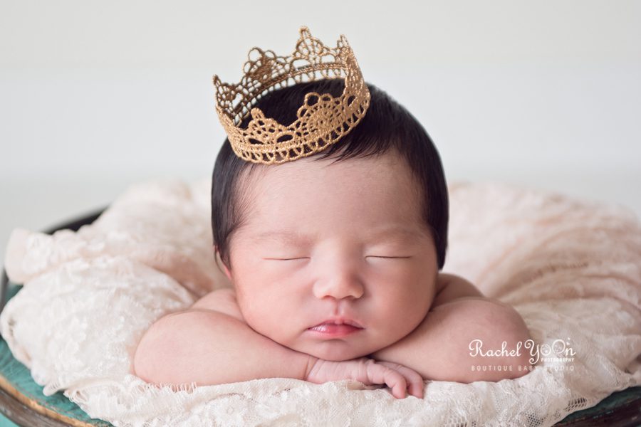 newborn baby girl close up with a crown - newborn photography vancouver