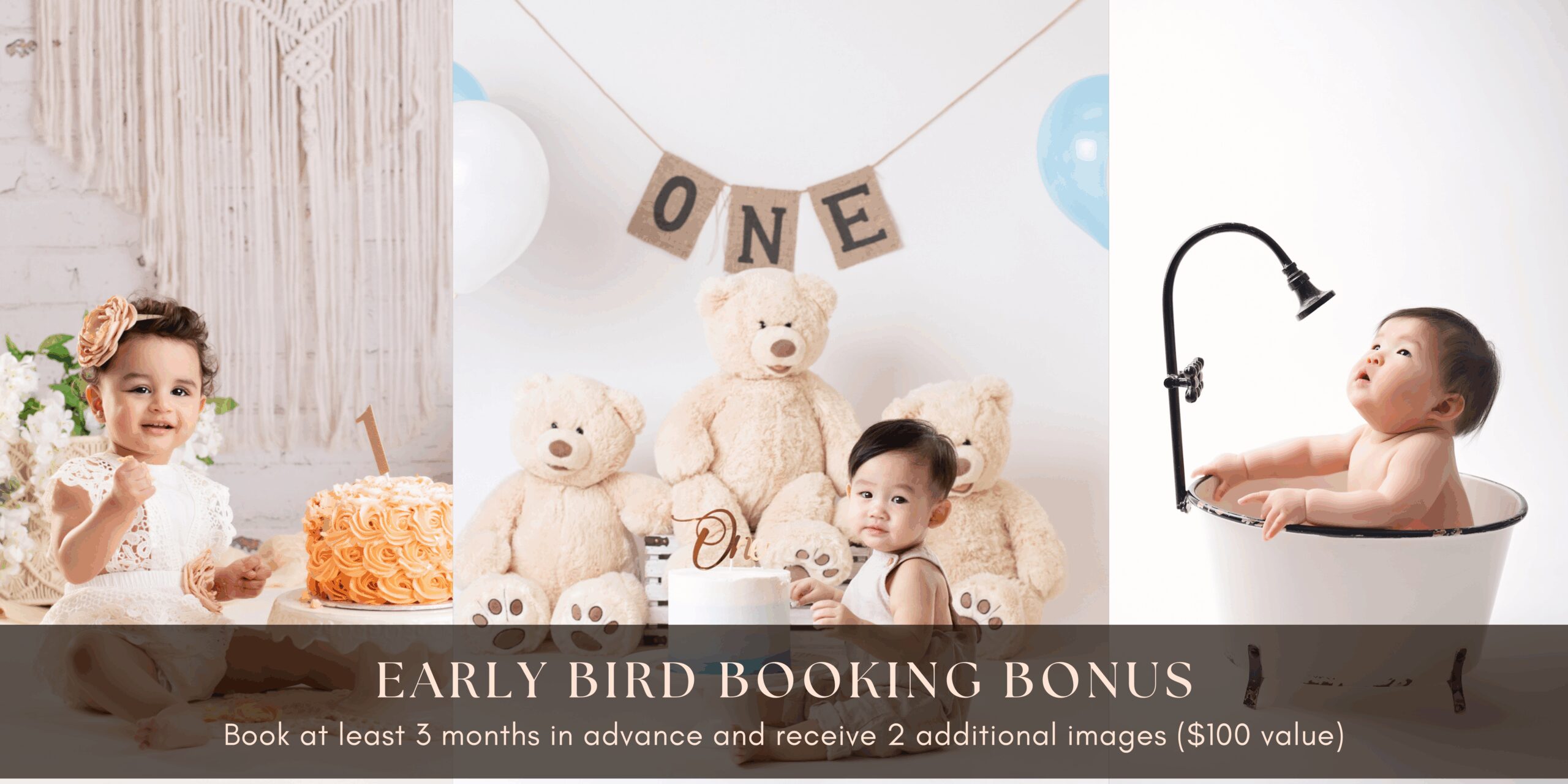 early bird booking bonus - book 3 months in advance and receive 2 additional images ($100 value)