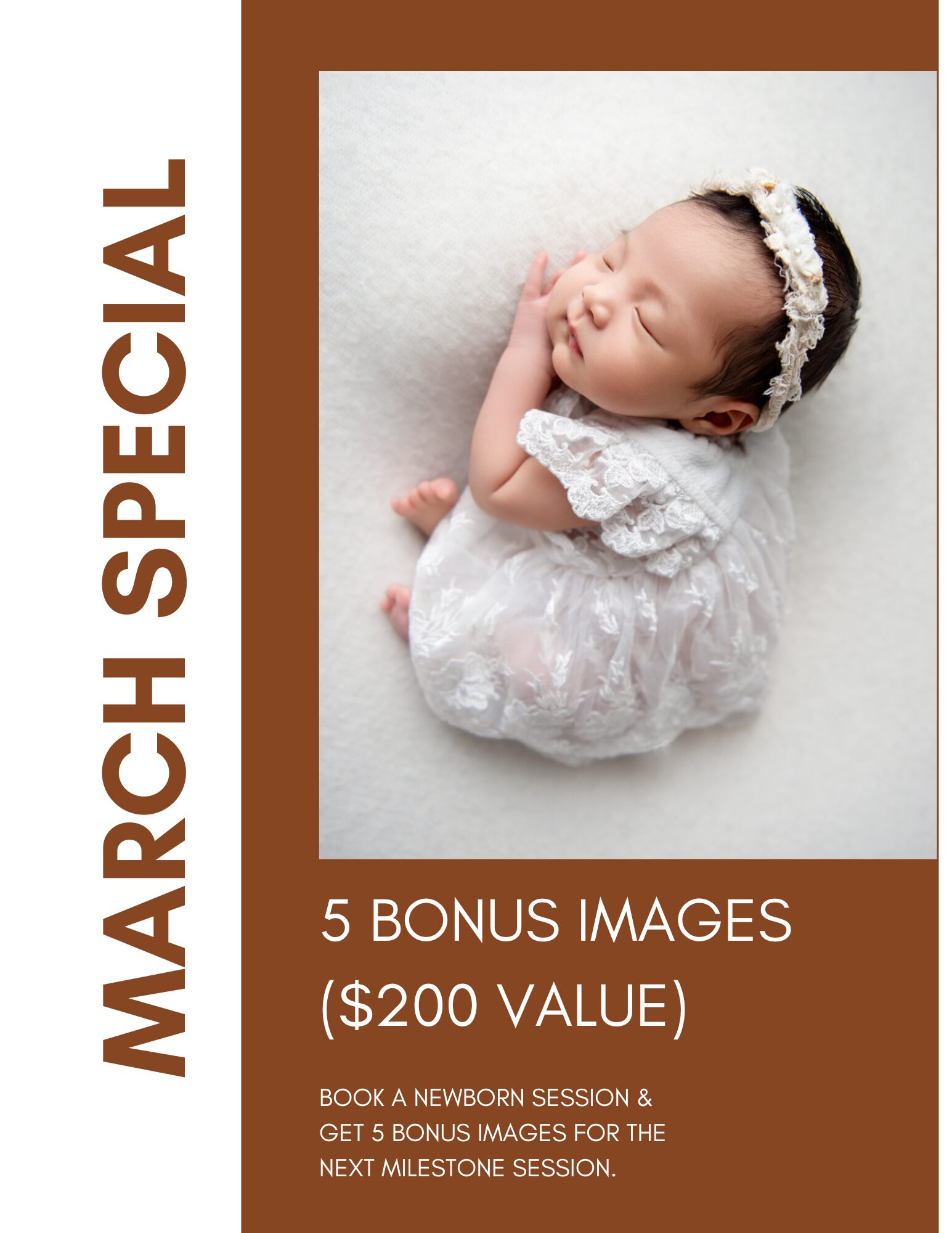 5 bonus images ($200 value) book a newborn session and get 5 bonus images for the next milestone session