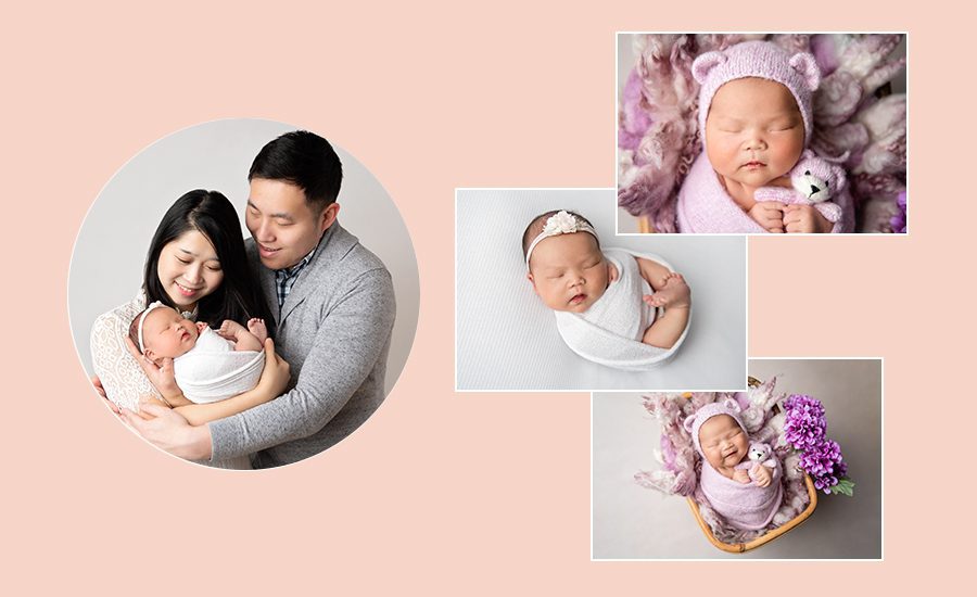 newborn mini session family photo and baby wrapped photos