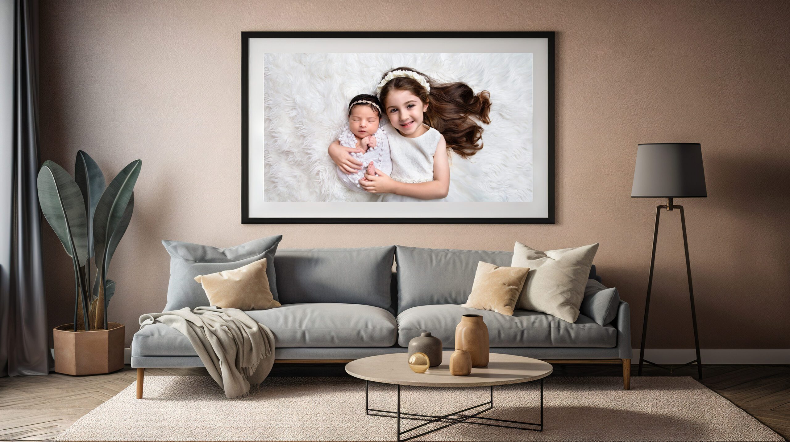 living room wall art with children's photo